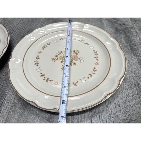 VTG Cordella Stoneware Burnet Dinner Plates 10.5" Cream Brown‎ Floral Set of 2 - Picture 2 of 11